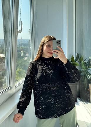 Чорна мереживна блуза під горло 🖤