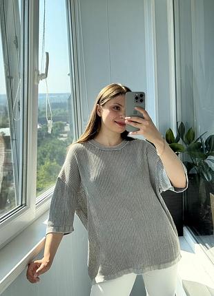 Вільний вʼязаний сірий топ з ефектом вивареності унісекс