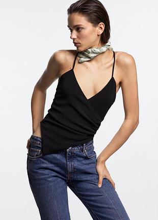 Боді чорний драпірований zara з бретельками