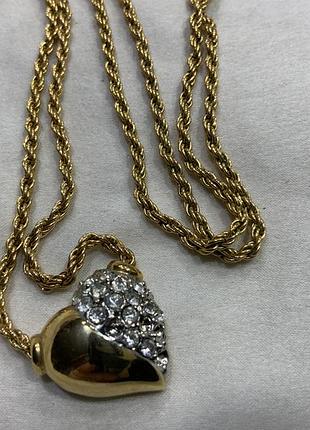 ✨💖 винтажное колье сердце со стразами / vintage gold pave heart pendant 💖✨