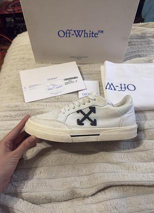Кросівки off-white new low vulcanized canvas white black, оригінал, повний комплект.