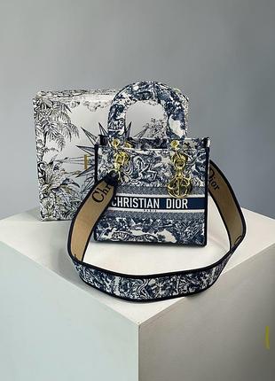 Сумка диор medium lady d-lite bag blue/white