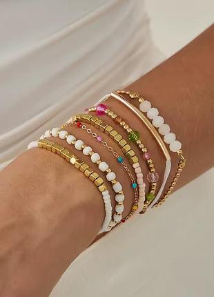 Набор 7 штук браслеты «boho mix»: микс цветного бисера и золотистых акцентов
