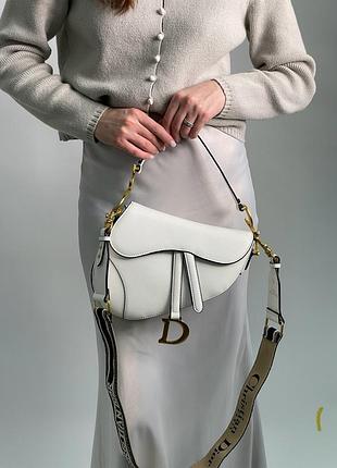 Сумка диор saddle bag with strap latte grained calfskin