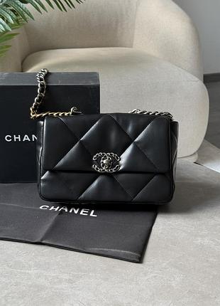 Сумка шанел 19 large handbag black/silver