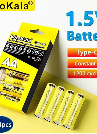 Набір акумуляторів liitokala usb-t36 (4xaa 2400 mahh, 1.5v), 4 в 1 type-c з кабелем зарядки