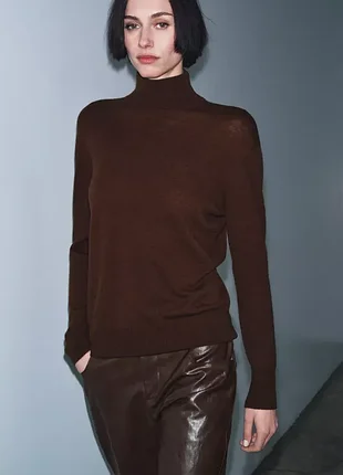 Новый шоколадный свитер zara зара 100% шерсть extra soft, m, 9598/107/737