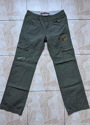 Штаны body glove cargo pants men l w30 l30 olive green military y2k embroidered rap