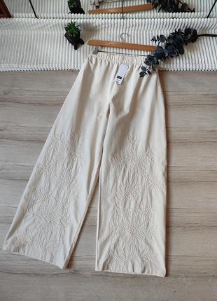 Новые хлопковые широкие брюки с вышивкой р xl