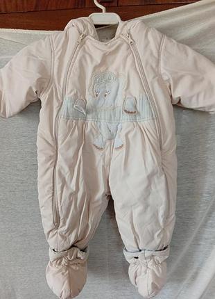 Детский зимний комбинезон-трансформер esto happy baby с вышивкой слоненя - 68-74 см