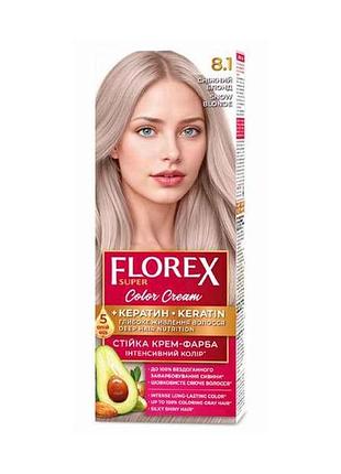Крем-краска для волос кератин 8.1 снежный блонд тм florex