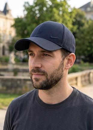 Чоловіча бейсболка nike фулка стрейчова темно-синя, закрита кепка на гумці (котон)
