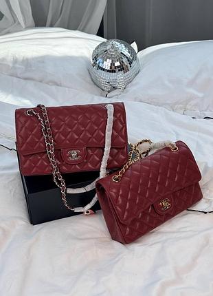 Жіноча сумка преміум classic flap 25 bordo caviar hardware