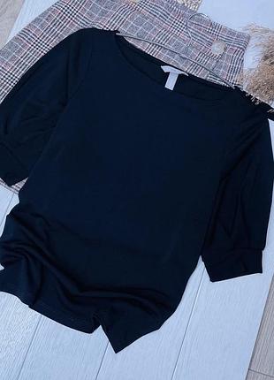 Класична блуза h&m xs чорна блуза пряма базова блуза з об’ємними рукавами