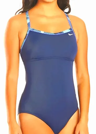 Брендовый слитный спортивный купальник от nike в темно-синем цвете (midnight navy)