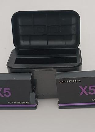 Комплект для insta360 x5: зарядний кейс (hub) + 2 акумулятори по 2500 mah