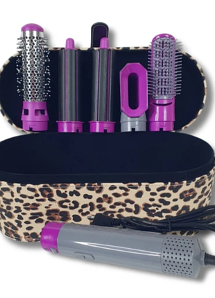 Стайлер для волос 5 в 1 + кейс чехол hair brush 1000 вт леопардовый кейс.