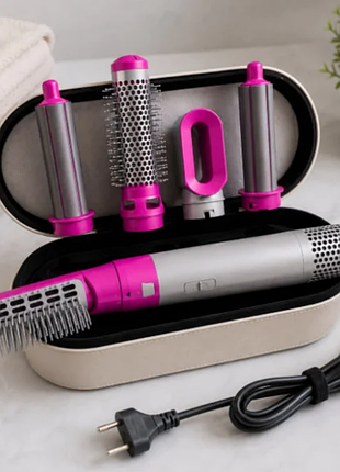 Стайлер для волос 5 в 1 + кейс чехол hair brush 1000 вт серебристый кейс.