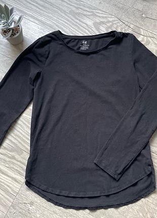 Чорна кофта лонгслів h&m бавовна на дівчинку 10-12 років з розрізами по боках