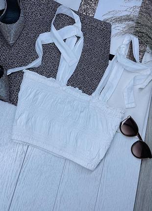 Білий топ primark xl l бавовняний топ короткий топ на бретельках зав’язках