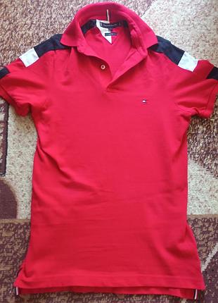 Оригинальное красное поло tommy hilfiger, slim fit, размер-xs