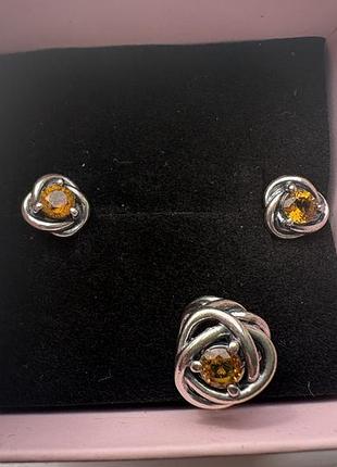 Сережки срібні з шармом pandora медове коло вічності