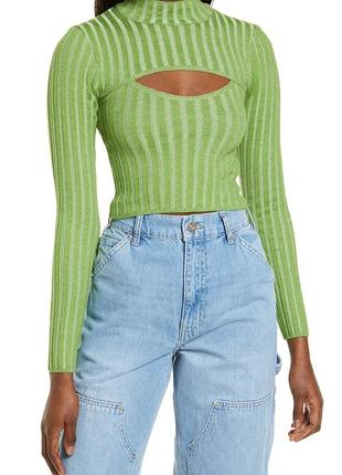 Зеленый вязаный топ / лонгслив с вырезом urban outfitters (размер s)