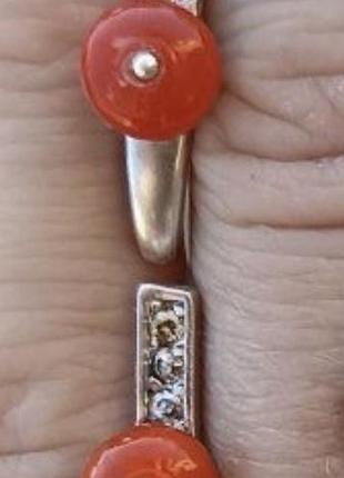 Серьги серебро  925 роба с кораллом