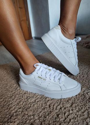 Кожаные белые кроссовки adidas super sleek w оригинал
