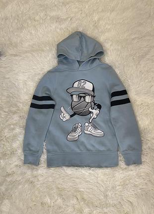 Дитяча худі 134/140 — блакитна, з оригінальним принтом 🧢👟