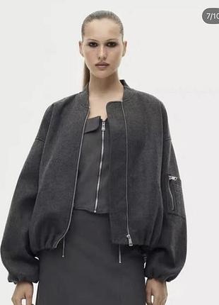 Сірий жіночій оверсайз бомбер зара стильний бомбер zara