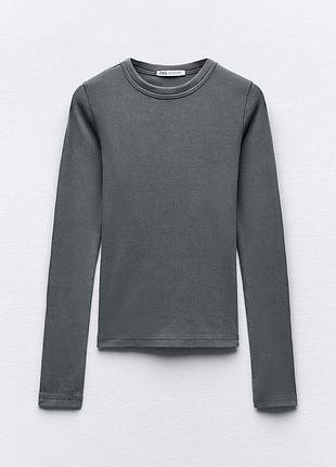 Хлопковый графитовый лонгслив zara