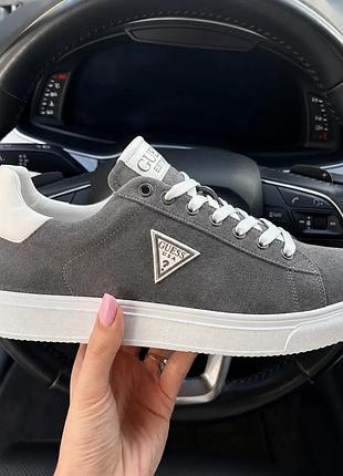 Мужские кожаные кроссовки guess suede grey premium серые