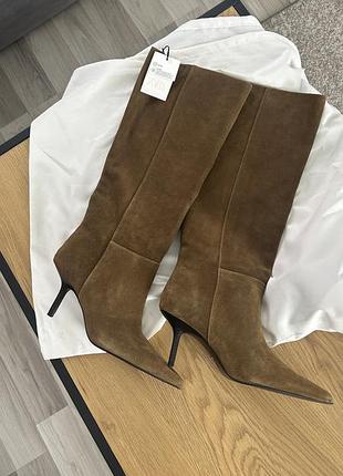 Нові замшеві чоботи від zara, чобітки жіночі