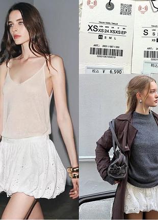 Жіночі бавовняні білі шорти-балон з прорізною вишивкою zara розмір xs-s