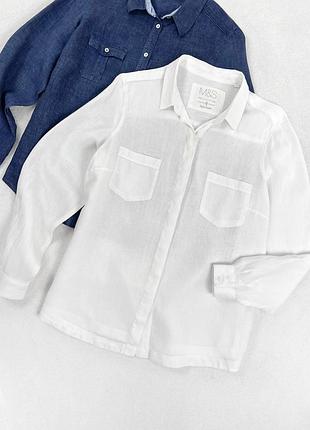 Біла лляна сорочка marks & spencer  100% льон розмір 18 (46) xxl
