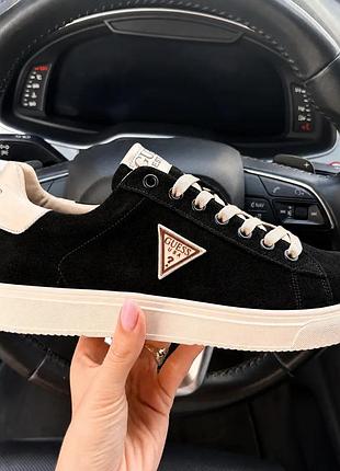 Мужские кожаные кроссовки guess suede black premium черные