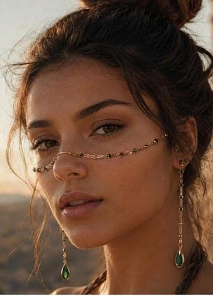 Оригінальна прикраса ланцюжок для обличчя фейсчейн face chain футуризм бохо вечірка рейв фотосесія