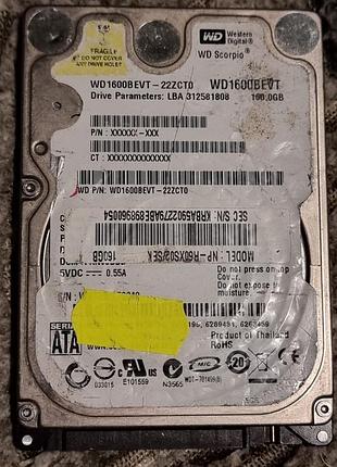 100% hdd 2.5 160 гб 5400 wd 47.2/47.7 wd1600bevt-22zct0 жесткий диск western digital вд