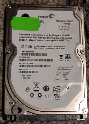 100% hdd 2.5 160 гб seagate 5400.3 сигейт 32.9/33.1 st9160821as-9s1134 жорсткий диск