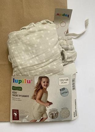 Новый детский муслиновый костюм пижама для девочки lupilu (майка и шорты) на девочку, р. 122/128 (6–8 лет)