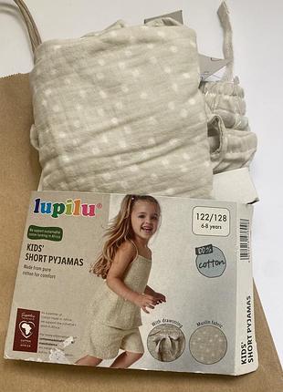 Новый детский муслиновый костюм пижама для девочки lupilu (майка и шорты) на девочку, р. 122/128 (6–8 лет)