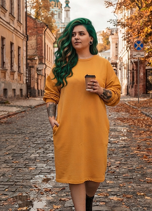 уютное горчичное платье-свитшот oversize оверсайз украинского бренда vovk 💛
​