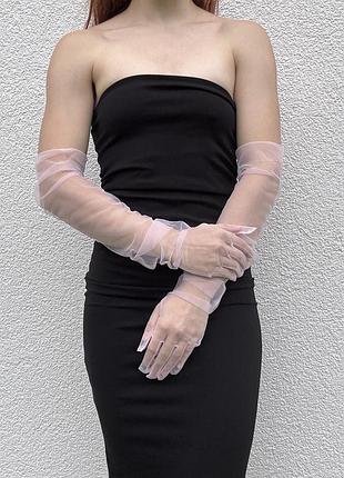 Фатинові довгі рукавички s/m/l рожеві 30к001