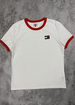 Футболка tommy hilfiger біла з червоним коміром