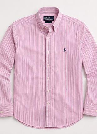 Оригінальна сорочка polo ralph lauren в рожеву смужку / чоловіча брендова сорочка