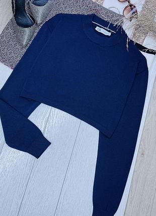 Вʼязаний джемпер zara xs s короткий джемпер прямий джемпер темно синій зара
