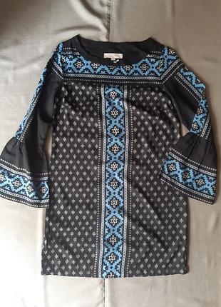 Плаття-шифт loft mosaic snowflake bell sleeve dress етнічний принт 100100