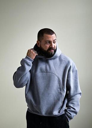 Худи драп на флисе мужской серый