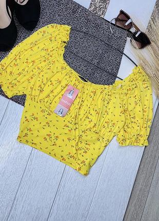 Новий топ boohoo m жовтий топ з рукавами ліхтариками літній топ